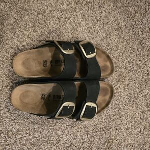 Birkenstock Black Sandals with Gold Buckles
